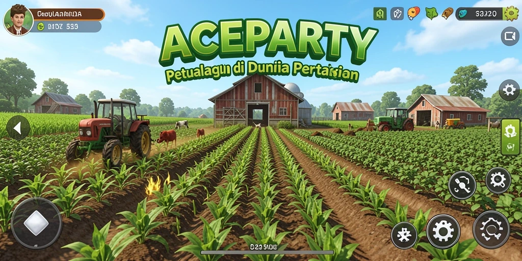 Tampilan gameplay ACEPARTY yang menampilkan momen seru bertani.