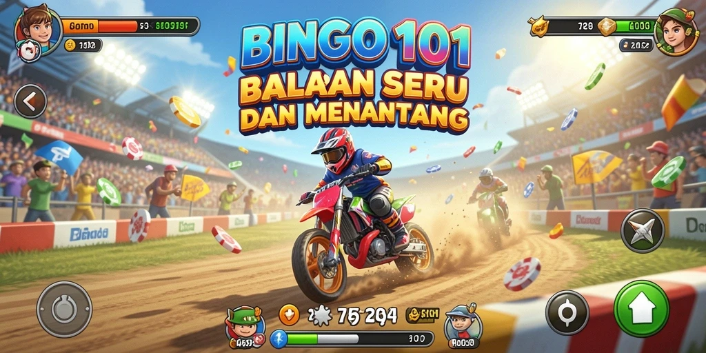 Tampilan menarik dari gameplay BINGO101 saat balapan seru.