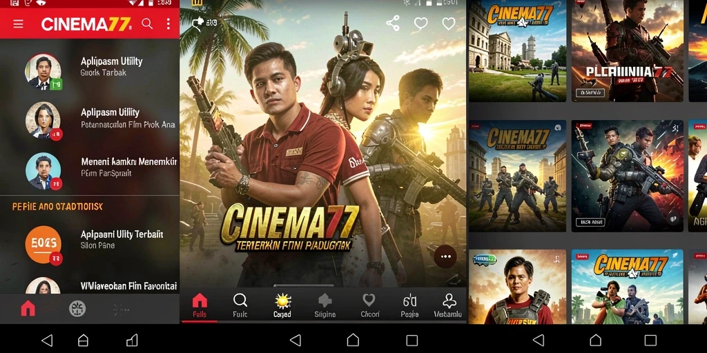 Tampilan antarmuka CINEMA77 dengan fitur pencarian film.