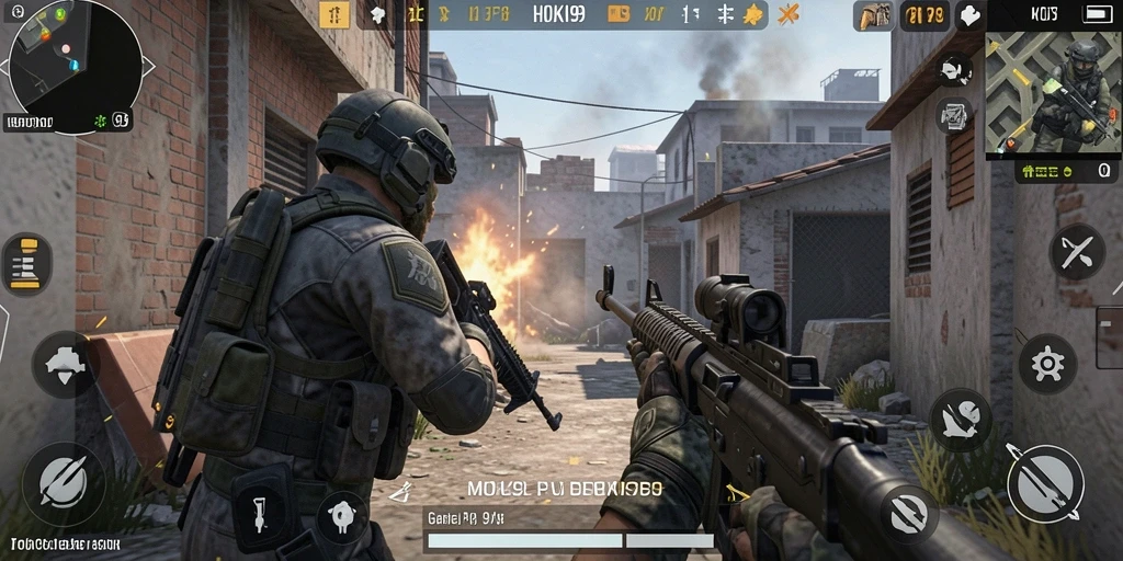 Screenshot HOKI99 menampilkan pertarungan intense dalam arena FPS.