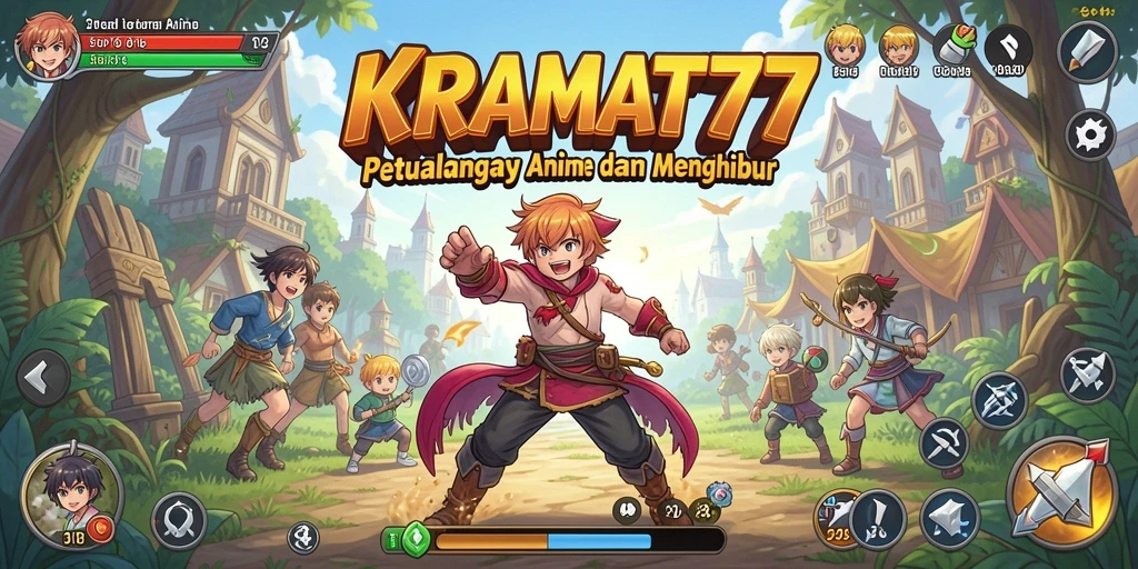 Screenshot gameplay KRAMAT77, menampilkan karakter anime yang beraksi.