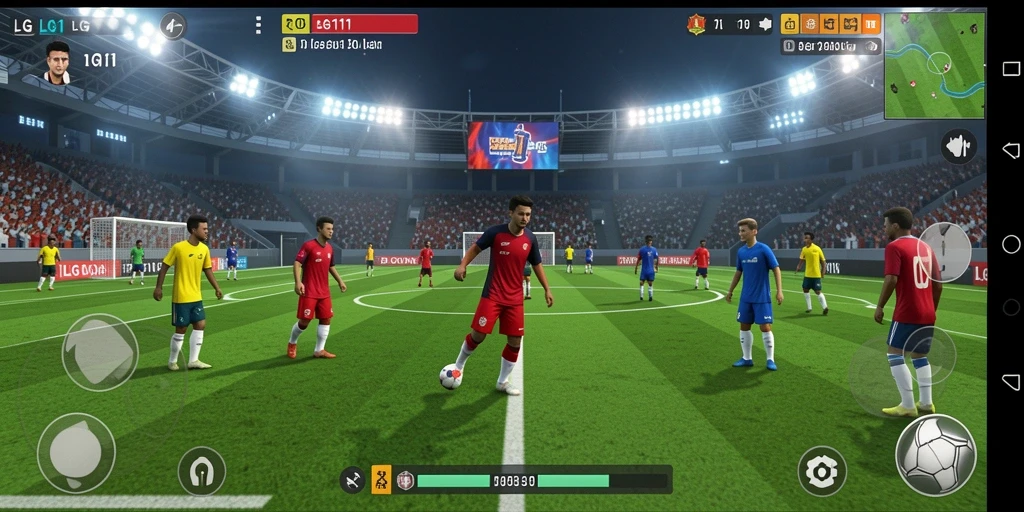 Screenshot LG111 memperlihatkan gameplay sepak bola yang seru dan menarik.