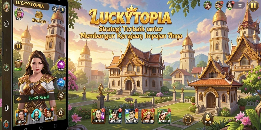 Tampilan utama gameplay LUCKYTOPIA yang mendebarkan dan strategis.