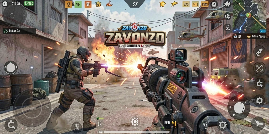 Screenshot menampilkan aksi seru di gameplay FPS ZAVONZO.